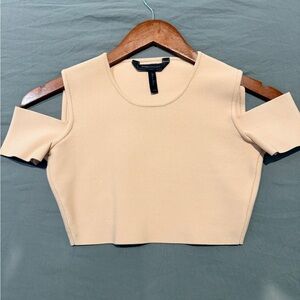 BCBGMaxAzria Beige Cold-Shoulder Knit Crop Top